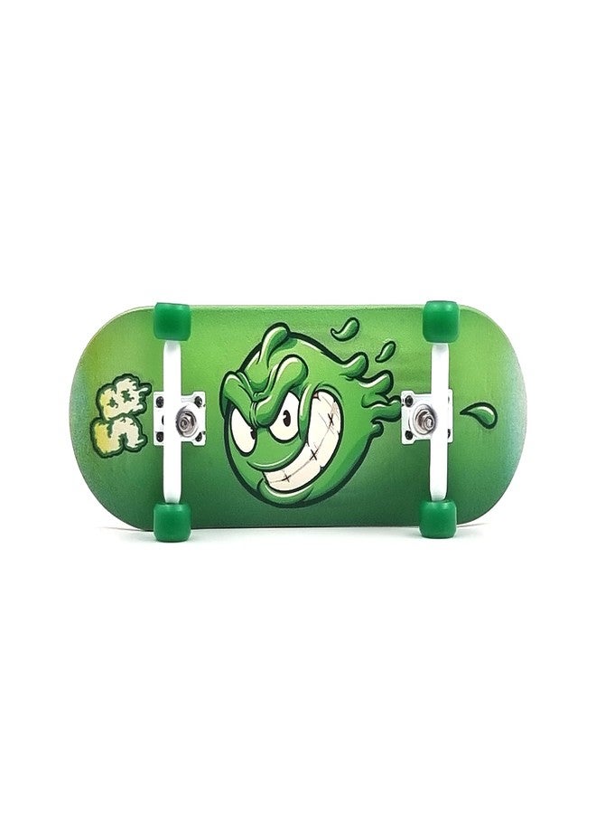 SPITBOARDS® 34mm x 96mm Pro Fingerboard Set-Up (Complete) | Real Wood Deck | Pro Trucks with Lock-Nuts and Pro Bushings | Polyurethane Pro Wheels with Bearings | Slimeball (Green Version) - Image 3